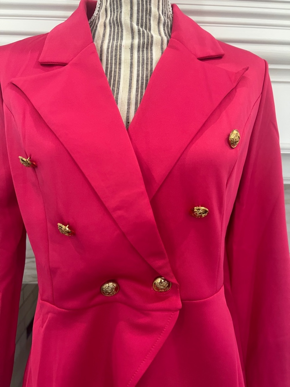 Women's Double-Breasted Pink Blazer Jacket - Picture 2 of 6